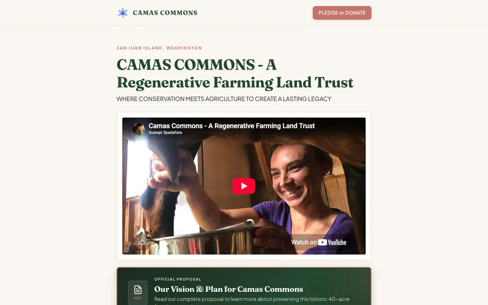 Camas Commons' home page before the move